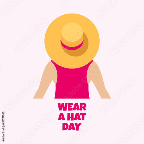 Wear A Hat Day vector. Awareness for brain-tumor research. Woman with big hat from behind icon vector. Woman with a big straw hat vector. Important day
