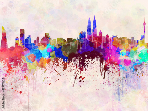 Kuala Lumpur skyline in watercolor background © Paulrommer