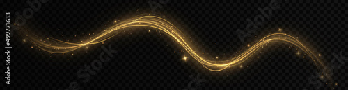 Golden sparkling light trail. Magic light trail of glittering comet tail. Shimmering golden wave with glitter.