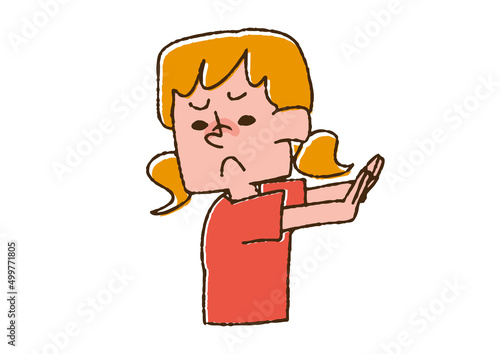 イヤイヤ期の男の子　コミカルな手書きの人物　ベクター、線画にカラー