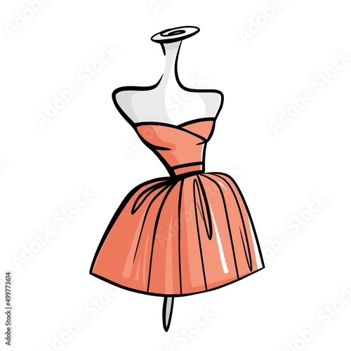 Fashionable logo, symbol. Orange dress on a mannequin. Silhouette. Illustration.