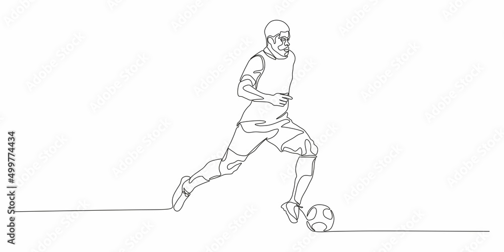 Football, soccer player kicking ball, side view. Isolated vector black and white one continuous line silhouette. Silhщuette of football or soccer defender, striker or goalkeeper. Vector clipart Football, soccer player kicking ball, side view. Isolated vector black and white one continuous line silhouette. Silhщuette of football or soccer defender, striker or goalkeeper. Vector clipart