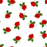 Patrón de rojas rojas sobre fondo blanco. Estampado floral de rosas rojas