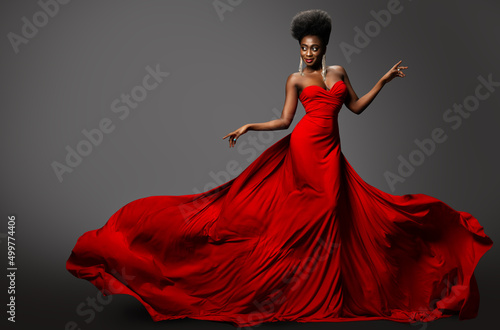 Canvastavla Fashion Model in Red Long waving Luxury Dress