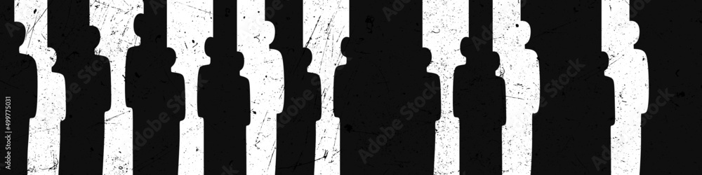 People silhouettes with grunge texture. Wall background with black humans. People silhouettes with grunge texture. Wall background with black humans.