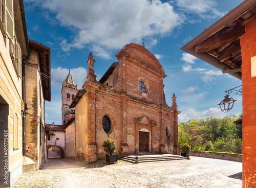 Saluzzo, Cuneo, Italy - April 15, 2022: The Church of San Bernardo (XVI century) in the historic medieval city of Saluzzo