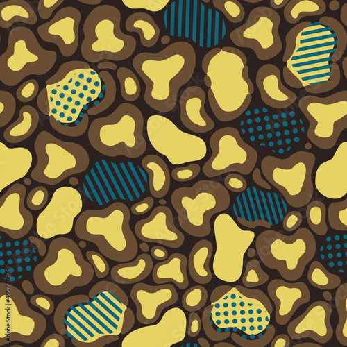 Vector seamless pattern of abstract yellow leopard skin. Background design, textile decoration, animalistic print.