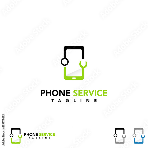 phone repair logo design modern concept, phone with wrench logo creative icon
