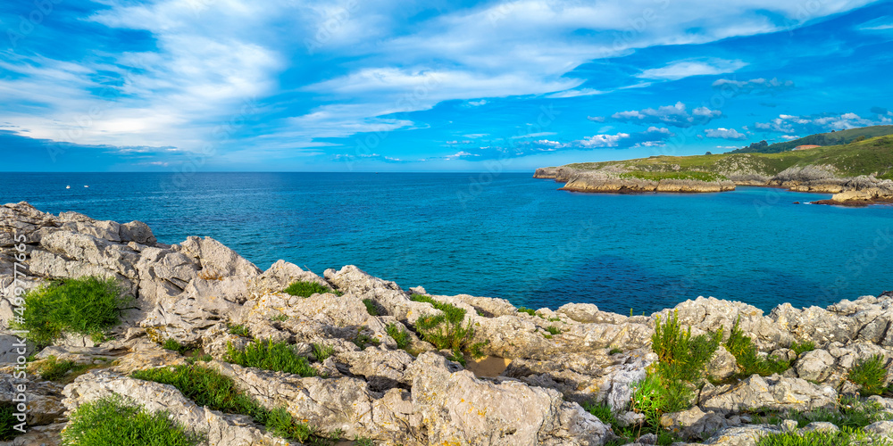 Coastline and Cliffs, Beach of Toró, Llanes, Asturias, Spain, Europe Coastline and Cliffs, Beach of Toró, Llanes, Asturias, Spain, Europe