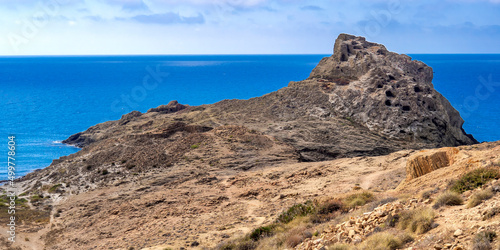 Columnar Jointing Structures Of Punta Baja, Lava Flows, Volcanic Rocks, Cabo de Gata-Níjar Natural Park, UNESCO Biosphere Reserve, Hot Desert Climate Region, Almería, Andalucía, Spain, Europe
