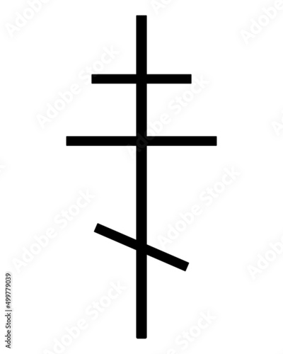 Russian orthodox cross. Silhouette. Eight-pointed cross. Accessory for prayer. Vector illustration. Cross of Saint Lazarus. Isolated background. Flat style. Bright Easter. religious attribute.