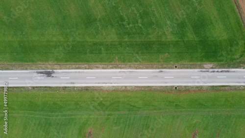car on a road (aerial cenital view)
