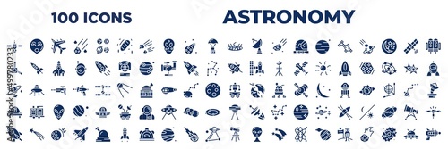 Fotomurale set of 100 glyph astronomy icons