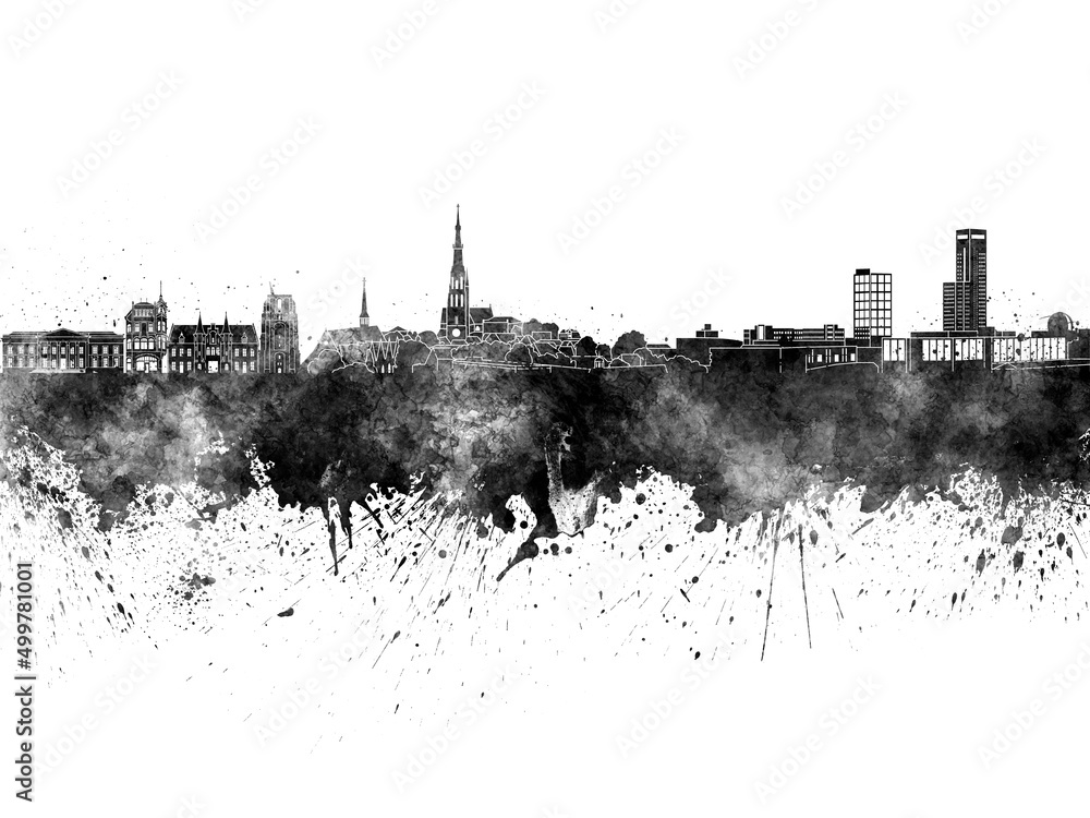 Obraz premium Leeuwarden skyline in black watercolor