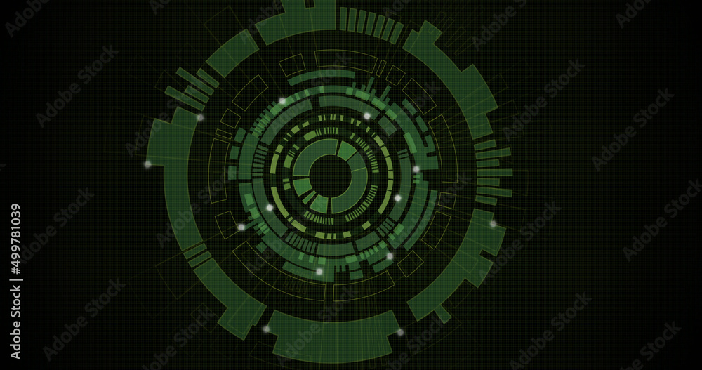 Image of moving circles with light spots on black background