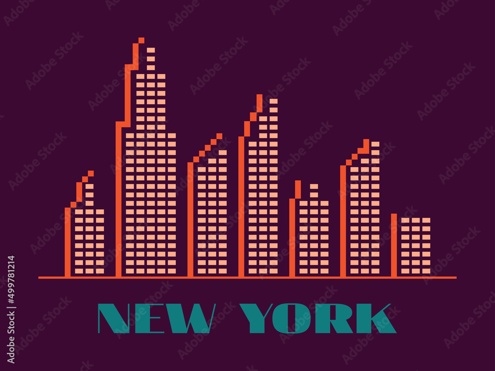 Landscape of New York in vintage style. Skyscrapers in a linear style. Retro banner silhouette of New York for print, posters and promotional materials. City logo. Vector illustration