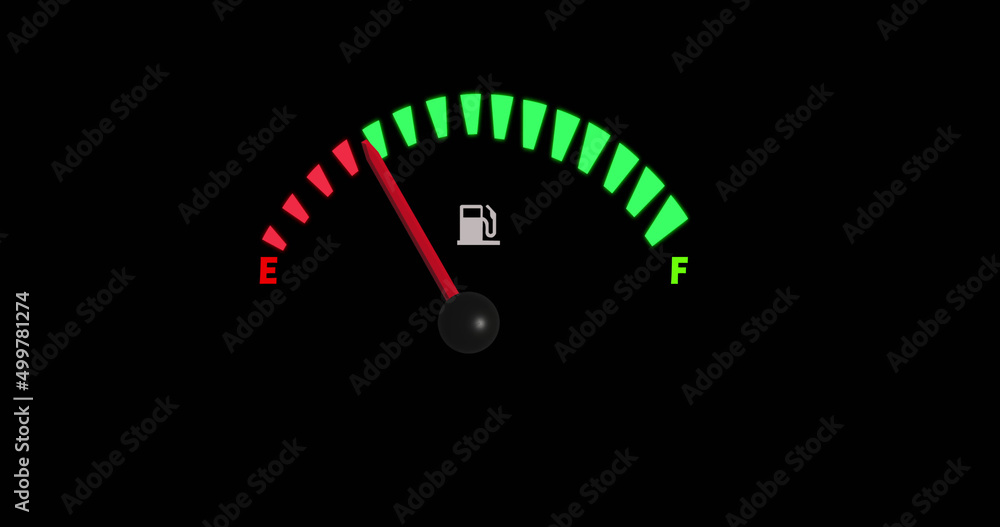 Image of fuel gauge moving over black background