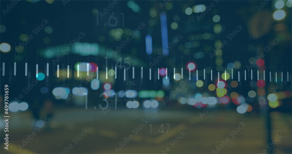 Image of data processing over cityscape Image of data processing over cityscape