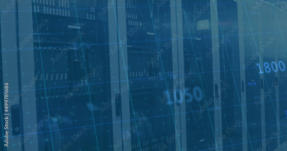 Image of data processing over server room Image of data processing over server room