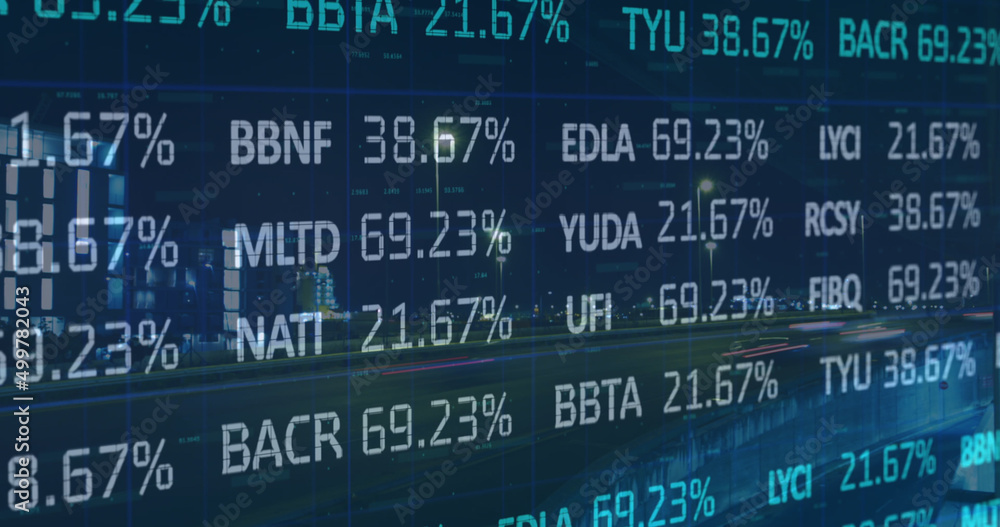 Image of financial data processing over city Image of financial data processing over city