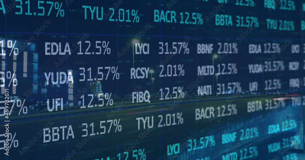 Image of financial data processing over city Image of financial data processing over city