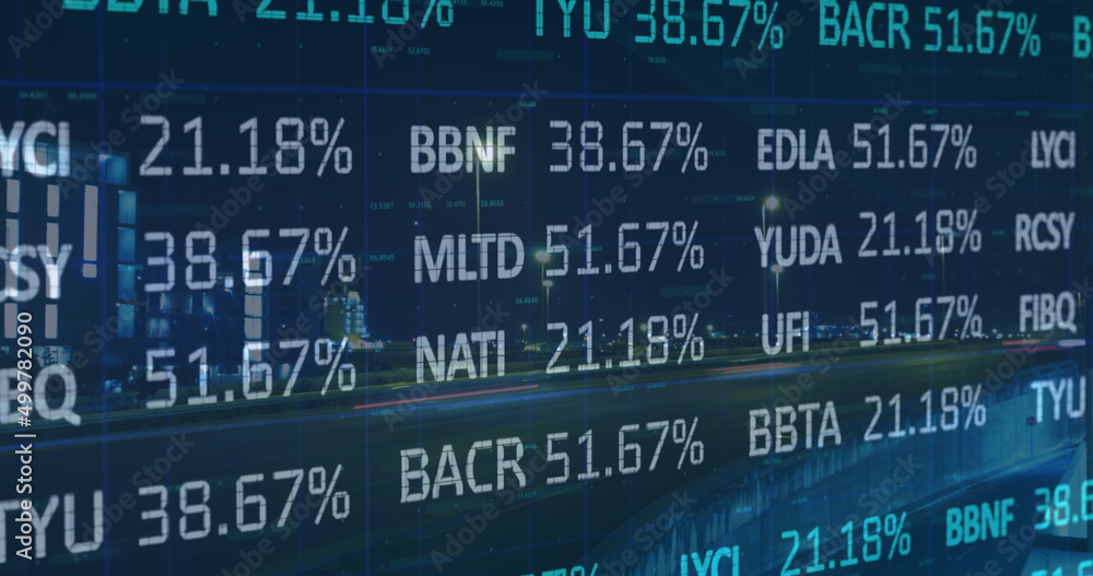 Image of financial data processing over city Image of financial data processing over city