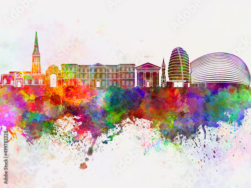 Leicester skyline in watercolor background photo