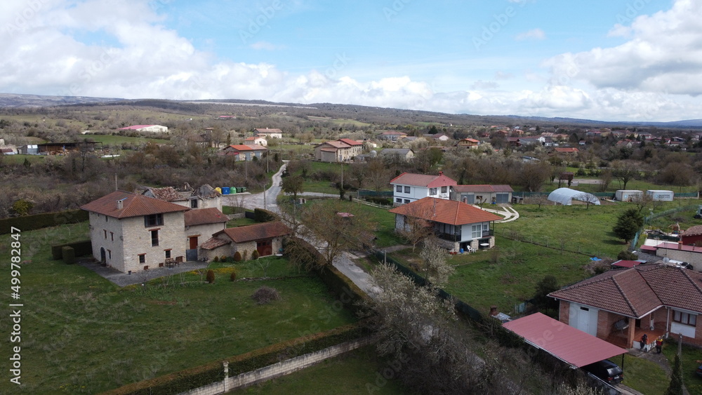 rural town in the countryside in burgos, spain (aerial cinematic footage)