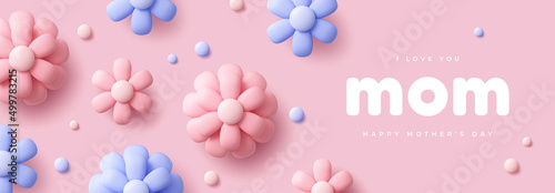 Happy Mother's Day modern banner design. 3d vector illustration.