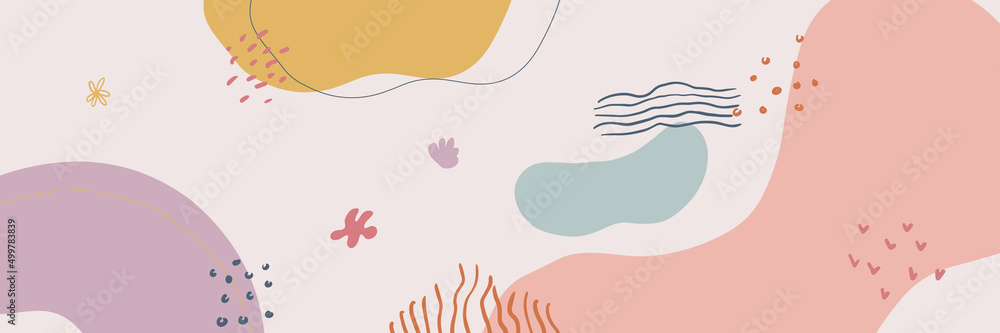 Abstract organic long vector banner template. Minimal background in boho style with copy space for text. Facebook cover. Modern boho abstract hand drawn colorful presentation design background Abstract organic long vector banner template. Minimal background in boho style with copy space for text. Facebook cover. Modern boho abstract hand drawn colorful presentation design background