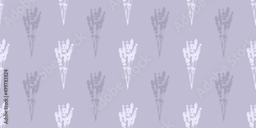 Purple lavender seamless pattern. Elegant lavender wallpaper design. Botanical flowers texture.