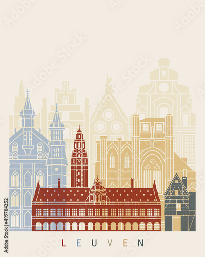 Leuven skyline poster in editable vector