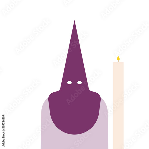 Person with a hood with conical tip, called in Spanish "capirote". Holy Week. Spanish culture. Vector illustration, flat design