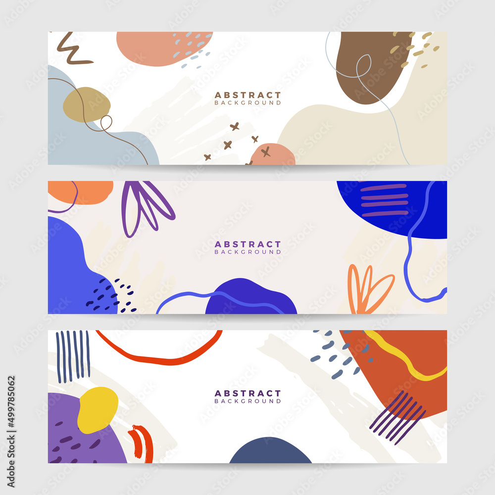 Beautiful pastel social media banner template with minimal abstract organic shapes composition in trendy contemporary collage style