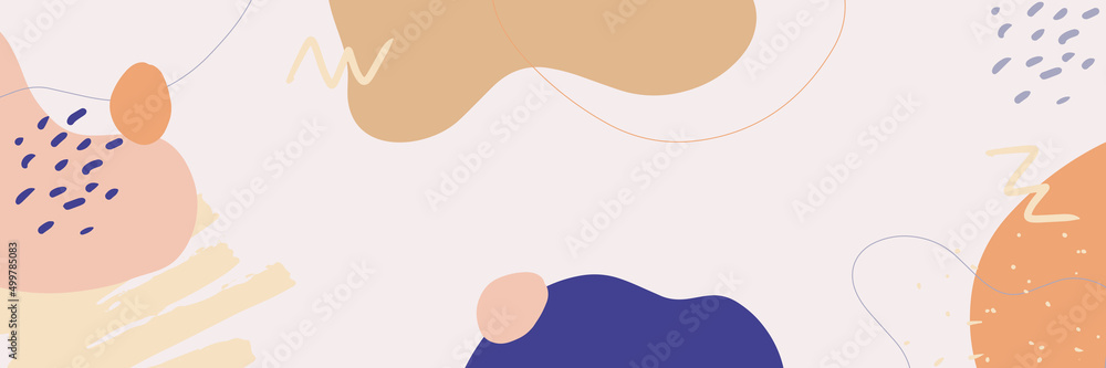 Beautiful pastel social media banner template with minimal abstract organic shapes composition in trendy contemporary collage style Beautiful pastel social media banner template with minimal abstract organic shapes composition in trendy contemporary collage style