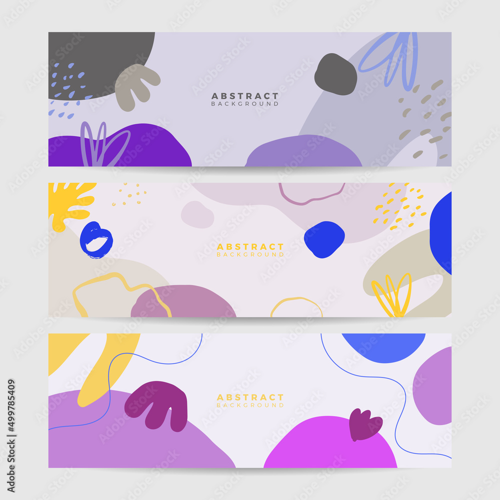 Beautiful feminine banner for social media background. Templates for posts and banners with minimal abstract organic floral flower leaves hand drawn shapes composition in contemporary collage style