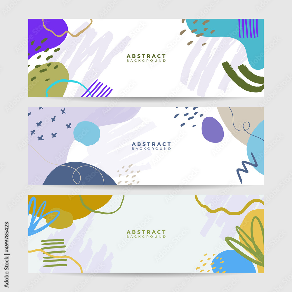 Beautiful feminine banner for social media background. Templates for posts and banners with minimal abstract organic floral flower leaves hand drawn shapes composition in contemporary collage style