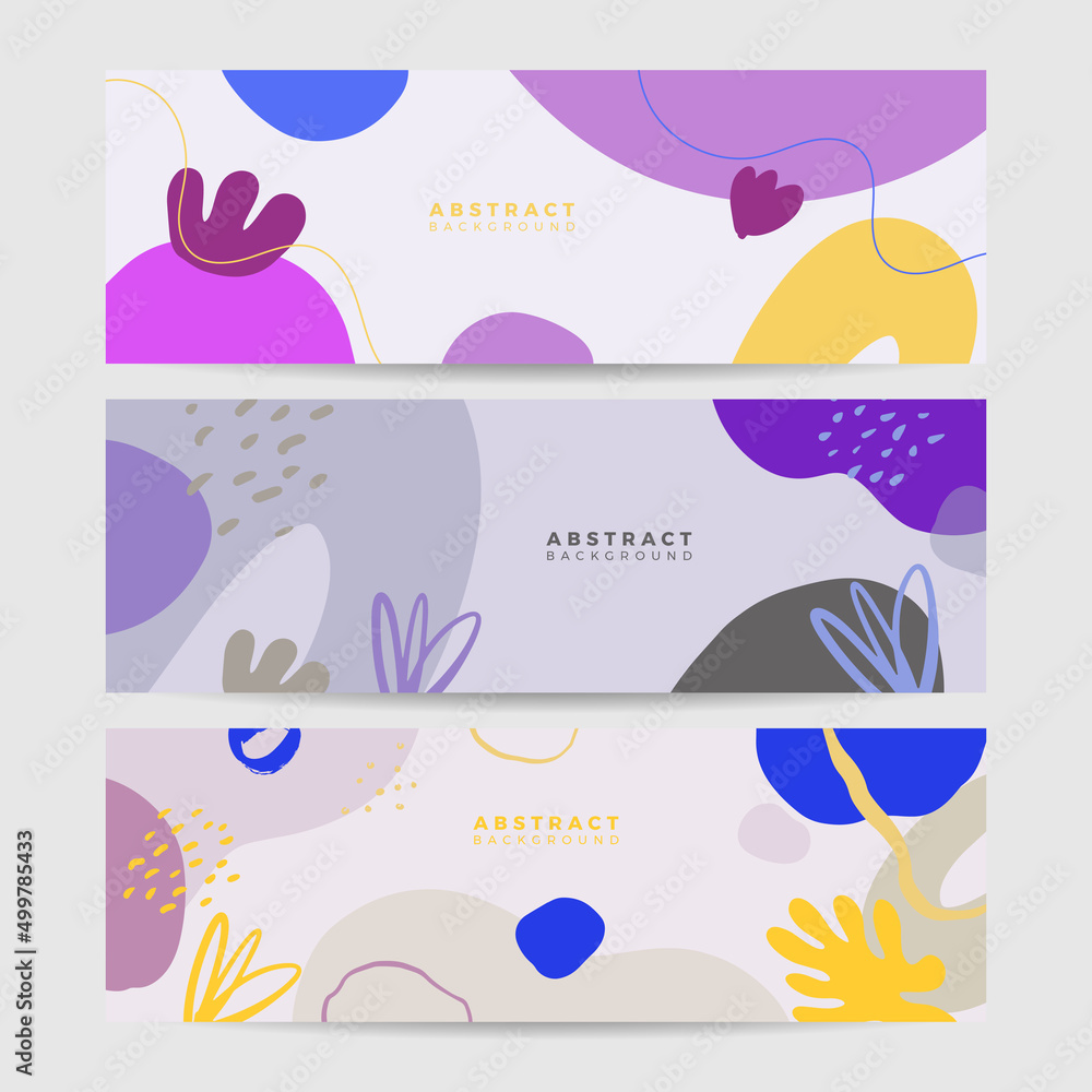 Beautiful feminine banner for social media background. Templates for posts and banners with minimal abstract organic floral flower leaves hand drawn shapes composition in contemporary collage style