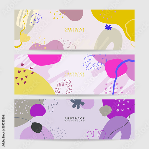 Beautiful feminine banner for social media background. Templates for posts and banners with minimal abstract organic floral flower leaves hand drawn shapes composition in contemporary collage style photo