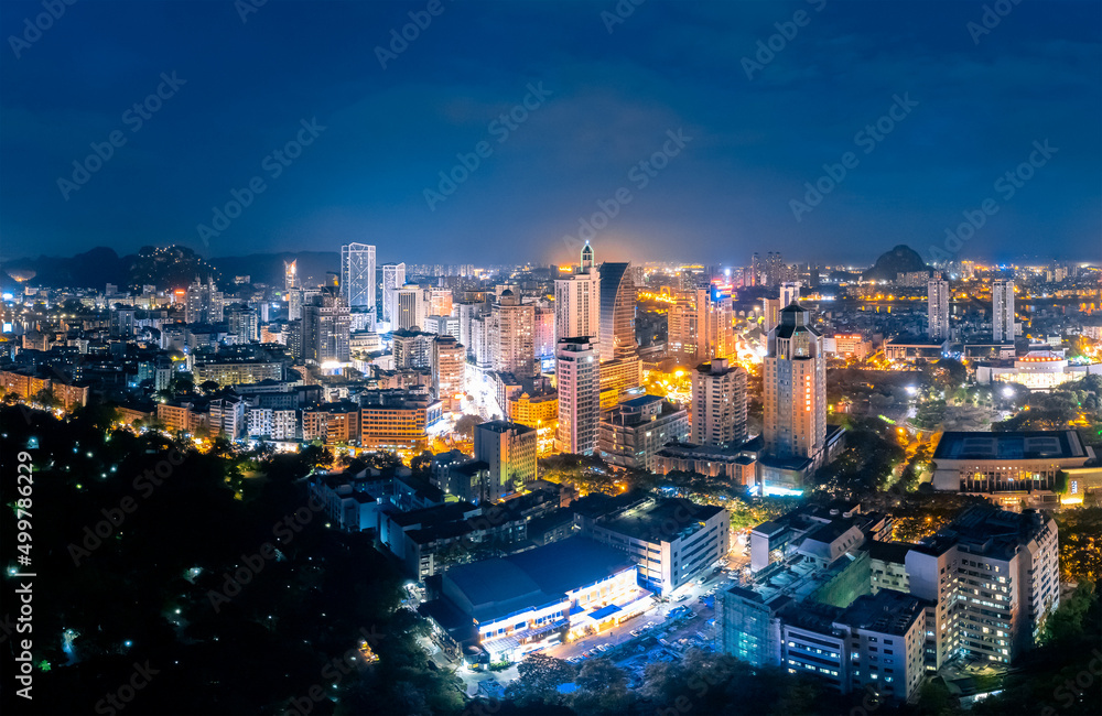 Night view of Liuzhou City, Guangxi, China - obrazy, fototapety, plakaty 