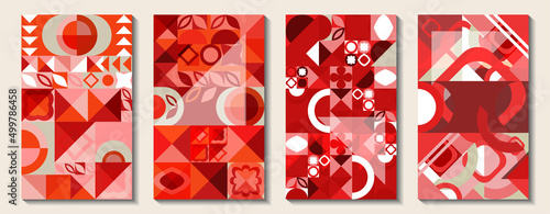 Saturated red geometric abstract templates for placing text. Use as wallpapers, backgrounds, covers, for printing products, banners, promotions, promotions, discounts, etc.