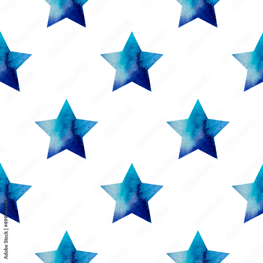 Watercolor seamless pattern with blue stars. Watercolor seamless pattern with blue stars.