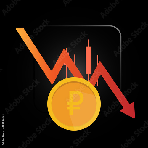 Russian ruble red downfall crisis of economy. Russian economy and national currency market crisis concept. Vector illustration.