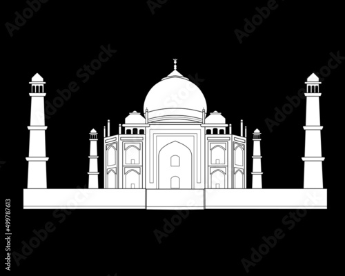 black silhouette lMausoleum of the Taj Mahal in Agra, India. Flat cartoon style, historical landmark, landmark, vector illustration.