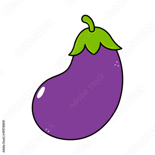 Cute funny eggplant character. Vector hand drawn traditional cartoon vintage, retro, kawaii character illustration icon. Isolated on white background. Eggplant character concept