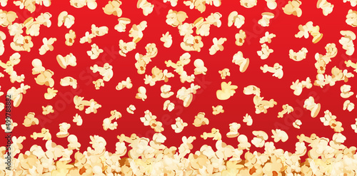 Popcorn pieces background for cinema, movie, food concepts. Cartoon vector illustration.