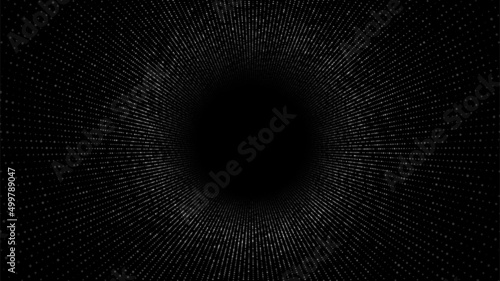 Abstract wireframe tunnel. Vector wormhole. 3D portal grid. Futuristic fantasy funnel. photo