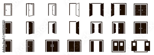 Tableau sur toile Doors set opened and closed door icon