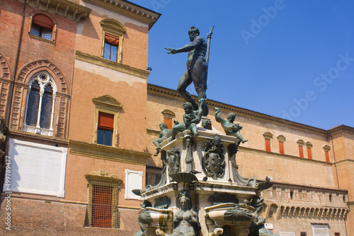 Fountain of Neptune at Piazza del Nettuno in Bologna, Italy 