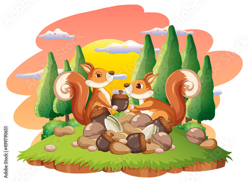 A squirrel eating nuts on island